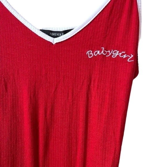FOREVER 21 Red & White Ribbed "Baby Girl" Embroidered Body Suit Size M - Picture 3 of 5